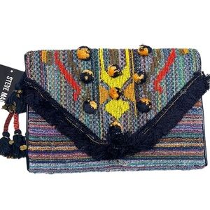 NWT Steve Madden Desert Luce Foldover Colorful Boho Large Knit Pennie Clutch